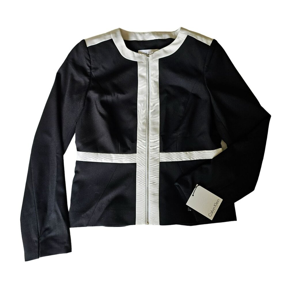 Calvin Klein NWT Zip Up Blazer Jacket Women's Size 6P Black / White